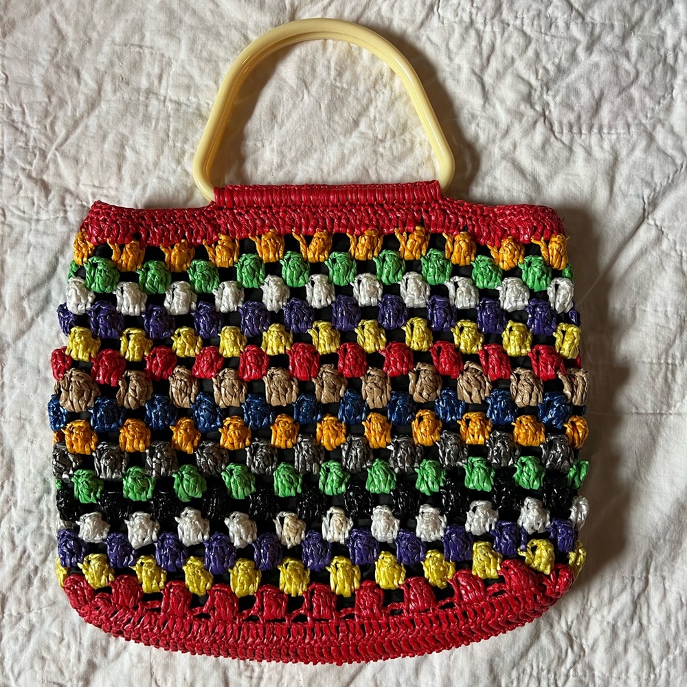 Colorful Crochet Woven Rainbow Bag Handbag